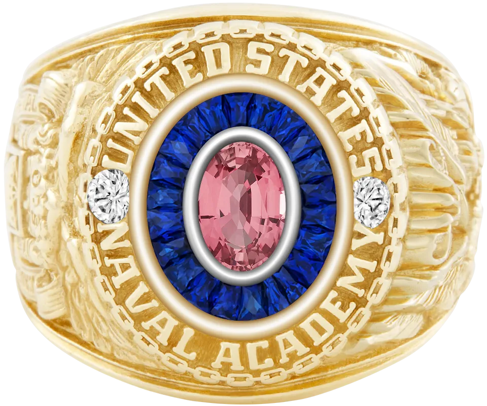 USNA Class Ring Mod™ with Pink Sapphire Centerpiece and Diamond Dividers