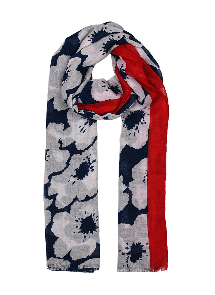 Women’s Abstract Floral Print Lightweight Scarf with Border