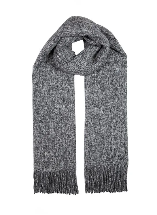 Women's Plain Tweed-Effect Midweight Scarf with Tassels